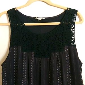 Entro Crochet Top Sleeveless Black White Design Ruffle Bottom Boho Dress